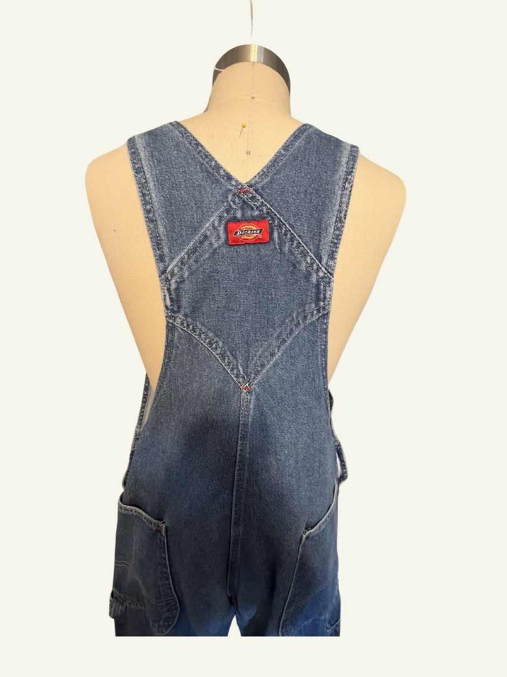 Dickies Blue Denim Carpenter Overalls with Red Logo Patch - Picture 3 of 4